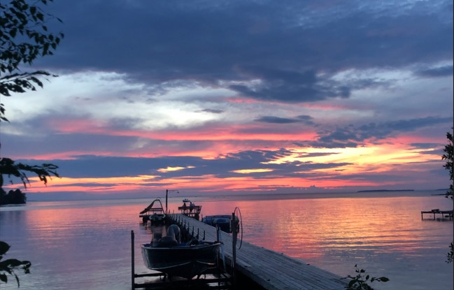 Low orange horizon sunset over Lake Nipissing